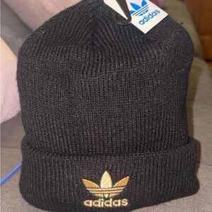 Adidas Black Knit Beanie with Gold Logo